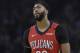 New Orleans Pelicans forward Anthony Davis against the Golden State Warriors during an NBA basketball game in Oakland, Calif., Wednesday, Oct. 31, 2018. (AP Photo/Jeff Chiu)