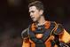 San Francisco Giants catcher Buster Posey talks to an umpire before the pitch against the Texas Rangers in the sixth inning of a baseball game in San Francisco, Friday, Aug 24, 2018. (AP Photo/John Hefti)