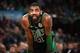 BOSTON, MA - FEBRUARY 3: Kyrie Irving #11 of the Boston Celtics rests during the game against the Oklahoma City Thunder on February 3, 2019 at the TD Garden in Boston, Massachusetts. NOTE TO USER: User expressly acknowledges and agrees that, by downloading and or using this photograph, User is consenting to the terms and conditions of the Getty Images License Agreement. Mandatory Copyright Notice: Copyright 2019 NBAE (Photo by Brian Babineau/NBAE via Getty Images)