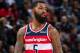 DETROIT, MI - DECEMBER 26: Markieff Morris #5 of the Washington Wizards looks down court against the Detroit Pistons in the second half of an NBA game at Little Caesars Arena on December 26, 2018 in Detroit, Michigan. NOTE TO USER: User expressly acknowledges and agrees that, by downloading and or using this photograph, User is consenting to the terms and conditions of the Getty Images License Agreement. The Pistons defeated the Wizards 106-95. (Photo by Dave Reginek/Getty Images)