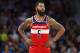 FILE - In this Dec. 26, 2018, file photo, Washington Wizards forward Markieff Morris (5) looks on during the second half of an NBA basketball game against the Detroit Pistons, in Detroit. The Washington Wizards say forward Markieff Morris will miss at least six weeks with a neck injury, the latest setback for one of the NBA’s most disappointing teams. The Wizards announced Thursday, Jan. 3, 2019, that Morris was examined by a doctor in Dallas after dealing with neck and upper back stiffness since getting hit on the chin during a game on Dec. 16. (AP Photo/Duane Burleson, File)
