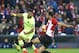 Barcelona's Uruguayan forward Luis Suarez (L) vies with Athletic Bilbao's Spanish defender Mikel Balenciaga during the Spanish league football match Athletic Club Bilbao against FC Barcelona at the San Mames stadium in Bilbao on February 10, 2019. (Photo by ANDER GILLENEA / AFP) (Photo credit should read ANDER GILLENEA/AFP/Getty Images)