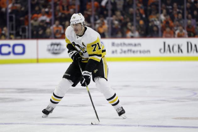 Pittsburgh Penguins' Evgeni Malkin in action during an NHL hockey game against the Philadelphia Flyers, Monday, Feb. 11, 2019, in Philadelphia. (AP Photo/Matt Slocum)