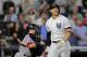 NEW YORK, NEW YORK - OCTOBER 9: Giancarlo Stanton # 27 of the New York Yankees struck out in the ninth inning against the Boston Red Sox during the Division Series of the American League Game Four at Yankee Stadium on October 9 of 2018 in the Bronx. City of york (Photo by Elsa / Getty Images)