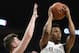 Penn State forward Lamar Stevens (11) shoots over Michigan guard Zavier Simpson (3) during the first half of an NCAA college basketball game, Tuesday, Feb. 12, 2019, in State College, Pa. (AP Photo/John Beale)