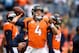 DENVER, CO - DECEMBER 30: Quarterback Case Keenum #4 of the Denver Broncos throws as he warms up before a game against the Los Angeles Chargers at Broncos Stadium at Mile High on December 30, 2018 in Denver, Colorado. (Photo by Dustin Bradford/Getty Images)