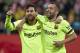 GIRONA, SPAIN - JANUARY 27: Lionel Messi of Barcelona celebrates after scoring his sides second goal with his teammate Jordi Alba during the La Liga match between Girona FC and FC Barcelona at Montilivi Stadium on January 27, 2019 in Girona, Spain. (Photo by Quality Sport Images/Getty Images)
