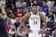 INDIANAPOLIS, IN - FEBRUARY 13: Giannis Antetokounmpo #34 of the Milwaukee Bucks looks on against the Indiana Pacers in the first half of the game at Bankers Life Fieldhouse on February 13, 2019 in Indianapolis, Indiana. The Bucks won 106-97. NOTE TO USER: User expressly acknowledges and agrees that, by downloading and or using the photograph, User is consenting to the terms and conditions of the Getty Images License Agreement. (Photo by Joe Robbins/Getty Images)