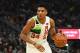 MILWAUKEE, WISCONSIN - DECEMBER 27: Giannis Antetokounmpo #34 of the Milwaukee Bucks handles the ball during a game against the New York Knicks at Fiserv Forum on December 27, 2018 in Milwaukee, Wisconsin. NOTE TO USER: User expressly acknowledges and agrees that, by downloading and or using this photograph, User is consenting to the terms and conditions of the Getty Images License Agreement. (Photo by Stacy Revere/Getty Images)