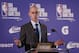 NBA commissioner Adam Silver gestures during a news conference prior to the start of an NBA basketball game between New York Knicks and Washington Wizards at the O2 Arena, in London, Thursday, Jan.17, 2019. (AP Photo/Alastair Grant)