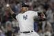 New York Yankees starting pitcher Luis Severino delivers against the Oakland Athletics during the first inning of the American League wildcard playoff baseball game, Wednesday, Oct. 3, 2018, in new York (AP Photo/Bill Kostroun)