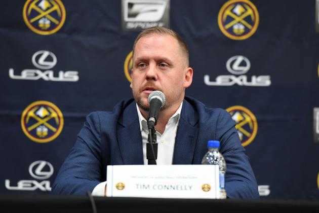DENVER, CO - SEPTEMBER 24: Tim Connelly of the Denver Nuggets speaks to the media during a press conference at media day on September 24, 2018 at the Pepsi Center in Denver, Colorado. NOTE TO USER: User expressly acknowledges and agrees that, by downloading and/or using this Photograph, user is consenting to the terms and conditions of the Getty Images License Agreement. Mandatory Copyright Notice: Copyright 2018 NBAE (Photo by Garrett W. Ellwood/NBAE via Getty Images)