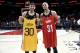 FILE - In this Dec. 29, 2018, file photo, Portland Trail Blazers guard Seth Curry, left, and his brother, Golden State Warriors guard Stephen Curry, exchange jerseys after an NBA basketball game in Portland, Ore. The Curry brothers are returning to their hometown of Charlotte, N.C, for the NBA All-Star weekend. Stephen, a two-time league MVP, will join younger brother Seth in the 3-point shootout on Saturday night at the Spectrum Center and then play in his sixth straight All-Star game on Sunday. (AP Photo/Steve Dykes, File)