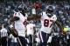 Houston Texans' Deshaun Watson (4) and Demaryius Thomas (87) celebrate after Watson's touchdown during the first half of an NFL football game against the Philadelphia Eagles, Sunday, Dec. 23, 2018, in Philadelphia. (AP Photo/Matt Rourke)