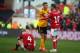 Bristol City's English defender Adam Webster (L) reacts to their defeat as Wolverhampton Wanderers' English midfielder Conor Coady (C) consoles Bristol City's English striker Matty Taylor (R) on the pitch after the English FA Cup fifth round football match between Bristol City and Wolverhampton Wanderers at Ashton Gate Stadium in Bristol, south-west England on February 17, 2019. - Wolves won the game 1-0. (Photo by GEOFF CADDICK / AFP) / RESTRICTED TO EDITORIAL USE. No use with unauthorized audio, video, data, fixture lists, club/league logos or 'live' services. Online in-match use limited to 120 images. An additional 40 images may be used in extra time. No video emulation. Social media in-match use limited to 120 images. An additional 40 images may be used in extra time. No use in betting publications, games or single club/league/player publications. / (Photo credit should read GEOFF CADDICK/AFP/Getty Images)
