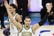 Boston Celtics Jayson Tatum celebrates winning the NBA All-Star skills session basketball contest, Saturday, Feb. 16, 2019, in Charlotte, N.C. (AP Photo/Gerry Broome)