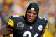 PITTSBURGH, PA - JANUARY 14: Le'Veon Bell #26 of the Pittsburgh Steelers looks on against the Jacksonville Jaguars during the first half of the AFC Divisional Playoff game at Heinz Field on January 14, 2018 in Pittsburgh, Pennsylvania. (Photo by Kevin C. Cox/Getty Images)