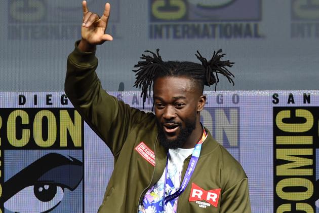 SAN DIEGO, CA - JULY 19: Kofi Kingston speaks onstage during the Dragon Ball Super panel during Comic-Con International 2018 at San Diego Convention Center on July 19, 2018 in San Diego, California. (Photo by Kevin Winter/Getty Images)
