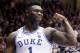 Duke's Zion Williamson (1) celebrates after scoring against the state of North Carolina during the second half of a college basketball game in Durham, NC on Saturday, February 16, 2019. (AP Photo / Chris Seward)