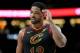 PORTLAND, OR - JANUARY 16: Tristan Thompson #13 of the Cleveland Cavaliers reacts in the first half against hte Portland Trail Blazers during their game at Moda Center on January 16, 2019 in Portland, Oregon. NOTE TO USER: User expressly acknowledges and agrees that, by downloading and or using this photograph, User is consenting to the terms and conditions of the Getty Images License Agreement. (Photo by Abbie Parr/Getty Images)