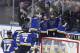 St. Louis Blues' Ryan O'Reilly (90) celebrates with teammates after scoring in overtime against the Toronto Maple Leafs during an NHL hockey game Tuesday, Feb. 19, 2019, in St. Louis. The Blues won 3-2 (AP Photo/Tom Gannam)