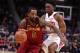 DETROIT, MICHIGAN - NOVEMBER 19: JR Smith #5 of the Cleveland Cavaliers tries to drive around Stanley Johnson #7 of the Detroit Pistons during the first half at Little Caesars Arena on November 19, 2018 in Detroit, Michigan. (Photo by Gregory Shamus/Getty Images)