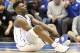 DURHAM, NORTH CAROLINA - FEBRUARY 20: Zion Williamson #1 of the Duke Blue Devils reacts after falling as his shoe breaks during their game against the North Carolina Tar Heels at Cameron Indoor Stadium on February 20, 2019 in Durham, North Carolina. (Photo by Streeter Lecka/Getty Images)