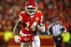 KANSAS CITY, MO - JANUARY 20: Wide receiver Sammy Watkins #14 of the Kansas City Chiefs catches a fourth quarter pass for 38 yards against the New England Patriots in the AFC Championship Game at Arrowhead Stadium on January 20, 2019 in Kansas City, Missouri. (Photo by David Eulitt/Getty Images)