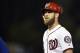 Washington Nationals' Bryce Harper stands on the field during a baseball game against the Chicago Cubs, Thursday, Sept. 6, 2018, in Washington. (AP Photo/Nick Wass)