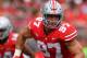 COLUMBUS, OH - SEPTEMBER 1: Nick Bosa #97 of the Ohio State Buckeyes defends against the Oregon State Beavers at Ohio Stadium on September 1, 2018 in Columbus, Ohio. Ohio State defeated Oregon State 77-31. (Photo by Jamie Sabau/Getty Images)