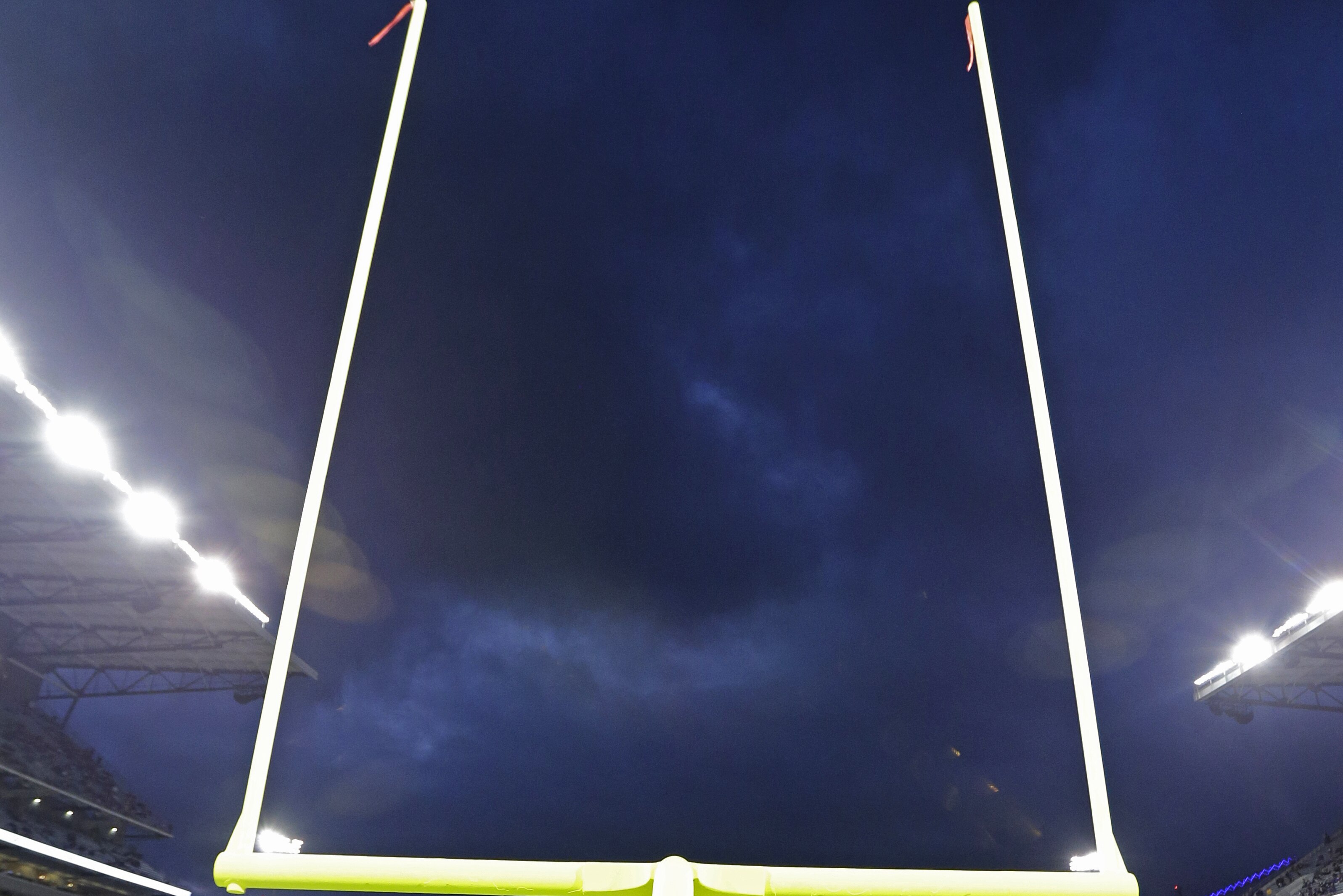 Goalposts stand out against a cloudy sky during an NCAA college football game between Washington and Montana, Saturday, Sept. 9, 2017, in Seattle. Washington won 63-7. (AP Photo/Ted S. Warren)
