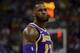 Los Angeles Lakers forward LeBron James (23) stands on the court in the first half of an NBA basketball game against the Memphis Grizzlies Monday, Feb. 25, 2019, in Memphis, Tenn. (AP Photo/Brandon Dill)