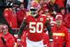 KANSAS CITY, MISSOURI - DECEMBER 09: Outside linebacker Justin Houston #50 of the Kansas City Chiefs celebrates after recovering a fumble late in the 4th quarter during the game against the Baltimore Ravens at Arrowhead Stadium on December 09, 2018 in Kansas City, Missouri. (Photo by Jamie Squire/Getty Images)