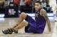 Striker Kyle Kuzma (0) of the Los Angeles Lakers looks up after falling to the game during the first half of an NBA basketball game against Utah Jazz on Friday, January 11, 2019 in Salt Lake City. (AP Photo / Rick Bowmer)