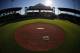 This is the view from behind the pitcher's mound at McKechnie Field, spring training home of the Pittsburgh Pirates in Bradenton, Fla., Monday, Feb. 10, 2014. (AP Photo/Gene J. Puskar)