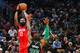 BOSTON, MA - MARCH 03: James Harden #13 of the Houston Rockets shoots the ball over Marcus Smart #36 of the Boston Celtics during a game at TD Garden on March 3, 2019 in Boston, Massachusetts. NOTE TO USER: User expressly acknowledges and agrees that, by downloading and or using this photograph, User is consenting to the terms and conditions of the Getty Images License Agreement. (Photo by Adam Glanzman/Getty Images)
