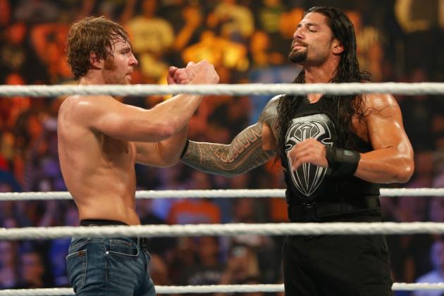 NEW YORK, NY - AUGUST 23:  Dean Ambrose and Roman Reigns celebrate their victory at the WWE SummerSlam 2015 at Barclays Center of Brooklyn on August 23, 2015 in New York City.  (Photo by JP Yim/Getty Images)