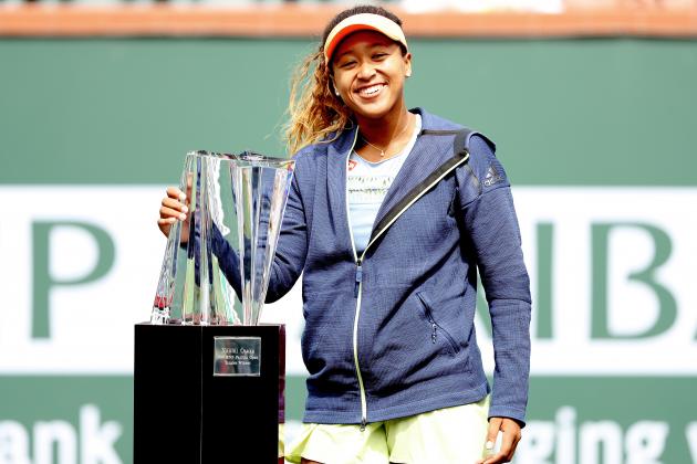 INDIAN WELLS, CA - MARCH 18:  Naomi Osaka of Japan poses with the winner's trophy after defeating Daria Kasatkina of Russia during the women's final on Day 14 of the BNP Paribas Open at the Indian Wells Tennis Garden on March 18, 2018 in Indian Wells, California.  (Photo by Matthew Stockman/Getty Images)