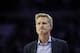 Golden State Warriors' Steve Kerr in action during an NBA basketball game against the Philadelphia 76ers, Saturday, March 2, 2019, in Philadelphia. (AP Photo/Matt Slocum)