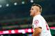 ANAHEIM, CA - SEPTEMBER 28: Mike Trout #27 of the Los Angeles Angels looks on during a game against the Oakland Athletics at Angel Stadium on September 28, 2018 in Anaheim, California. (Photo by Masterpress/Getty Images)
