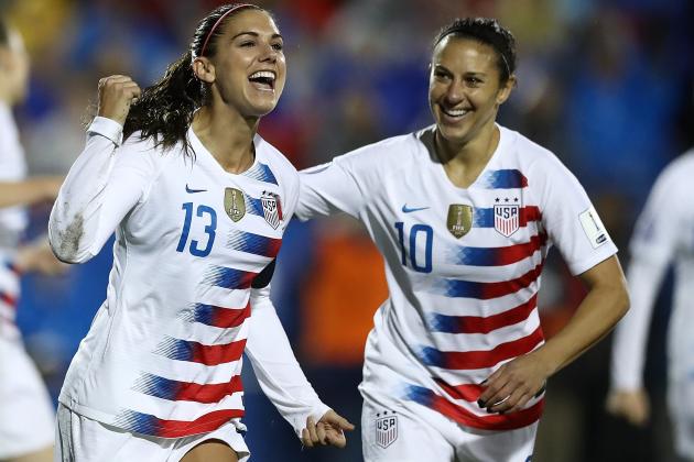 FRISCO, TX - OCTOBER 17:  Alex Morgan #13 and Carli Lloyd #10 of the United States during the CONCACAF Women's Championship final match at Toyota Stadium on October 17, 2018 in Frisco, Texas.  (Photo by Ronald Martinez/Getty Images)