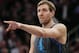 Dallas Mavericks forward Dirk Nowitzki (41) gestures during the second half of an NBA basketball game against the New York Knicks, Wednesday, Jan. 30, 2019, in New York. It was likely be Nowitzki's last basketball game in Madison Square Garden. (AP Photo/Kathy Willens)