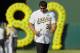 OAKLAND, CA - JULY 19: Jose Canseco #33 of the 1989 Oakland A's joins his teammates as they celebrate their World Series championship 25 years ago, before a game against the Baltimore Orioles at O.co Coliseum on July 19, 2014 in Oakland, California. (Photo by Brian Bahr/Getty Images)