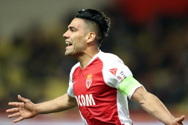 Monaco's Colombian forward Radamel Falcao celebrates after scoring a goal during the French L1 football match between AS Monaco (ASM) and FC Girondins de Bordeaux (FCGB) on March 9, 2019 at the Louis II Stadium in Monaco. (Photo by VALERY HACHE / AFP) (Photo credit should read VALERY HACHE/AFP/Getty Images)