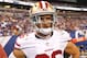 INDIANAPOLIS, IN - OCTOBER 8: Kyle Nelson #86 of the San Francisco 49ers stands on the sideline during the game against the Indianapolis Colts at Lucas Oil Stadium on October 8, 2017 in Indianapolis, Indiana. The Colts defeated the 49ers 26-23. (Photo by Michael Zagaris/San Francisco 49ers/Getty Images)