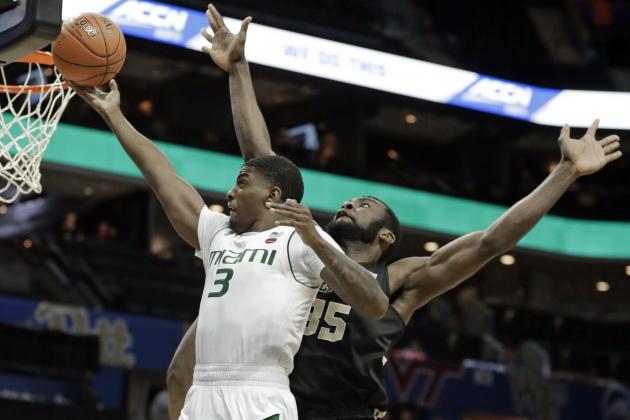Miami's Anthony Lawrence II (3) drives against Wake Forest's Ikenna Smart (35) during the second half of an NCAA college basketball game in the Atlantic Coast Conference tournament in Charlotte, N.C., Tuesday, March 12, 2019. (AP Photo/Nell Redmond)