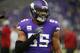 Minnesota Vikings linebacker Anthony Barr walks on the field before an NFL football game against the Arizona Cardinals, Sunday, Oct. 14, 2018, in Minneapolis. (AP Photo/Bruce Kluckhohn)