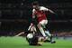 LONDON, ENGLAND - MARCH 14: Pierre-Emerick Aubameyang of Arsenal takes on Damien Da Silva of Stade Rennais during the UEFA Europa League Round of 16 Second Leg match between Arsenal and Stade Rennais at Emirates Stadium on March 14, 2019 in London, England. (Photo by Bryn Lennon/Getty Images)