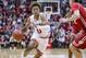 BLOOMINGTON, IN - FEBRUARY 26: Romeo Langford #0 of the Indiana Hoosiers brings the ball up court during the game against the Wisconsin Badgers at Assembly Hall on February 26, 2019 in Bloomington, Indiana. (Photo by Michael Hickey/Getty Images)