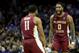 CHARLOTTE, NORTH CAROLINA - MARCH 15: Teammates Phil Cofer #0 and David Nichols #11 of the Florida State Seminoles react against the Virginia Cavaliers during their game in the semifinals of the 2019 Men's ACC Basketball Tournament at Spectrum Center on March 15, 2019 in Charlotte, North Carolina. (Photo by Streeter Lecka/Getty Images)
